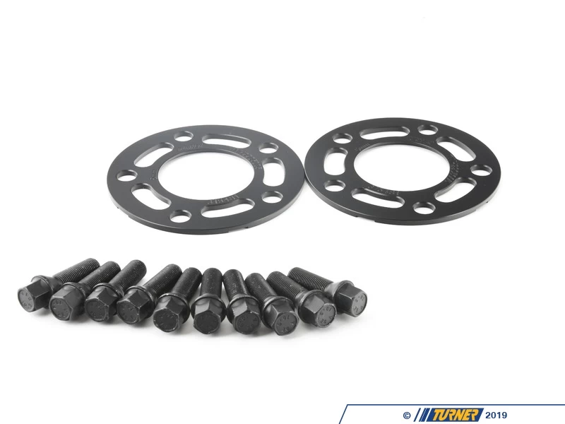 Turner Black BMW 5mm Front Wheel Spacer And Extended Bolts Kit - E24, E28, E30 M3, E31, E32, E34, E36, E38, E46, Z3, Z4
