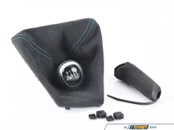 Genuine BMW M Performance Shift Knob, Boot, And Brake Handle - 6 Speed W/ Polar Blue Stitching - F87 M2 & M2 Competition