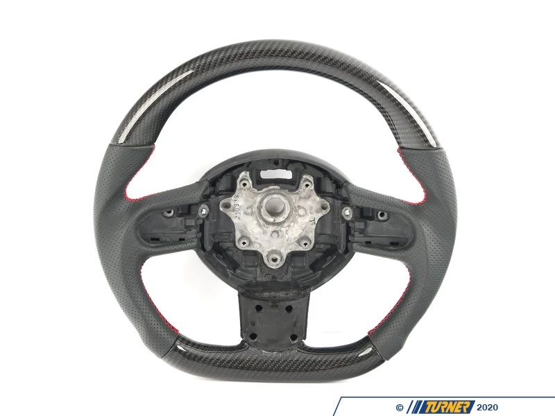 ECS MINI Cooper Flat Bottom Carbon Fiber Steering Wheel (Carbon/Perforated Leather/Red Stitching) NO Red Center Stripe- Gen 2