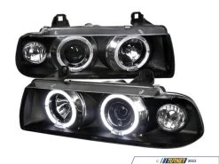 LED Halo Projector Headlight Set - Matte Black - E36