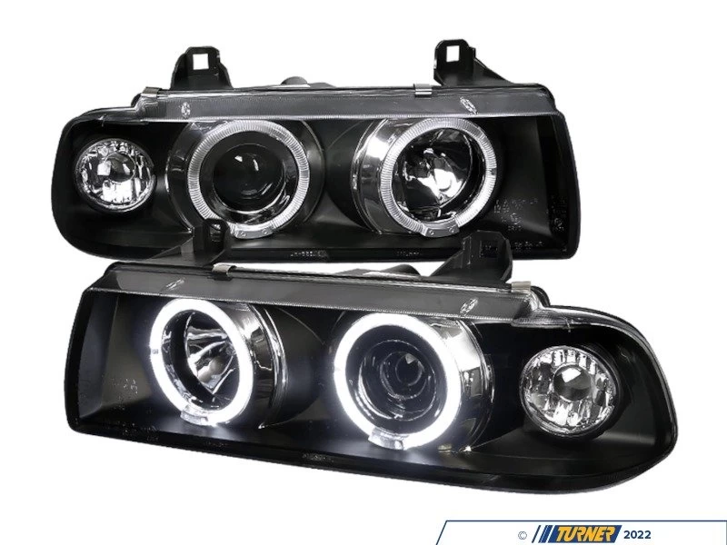 LED Halo Projector Headlight Set - Matte Black - E36