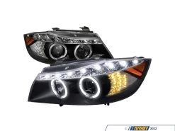 Spec D Dual Halo Projector Headlights With LED Light Strip & LED Signals - Matte Black Housing/Clear Lens - E90 Pre LCI