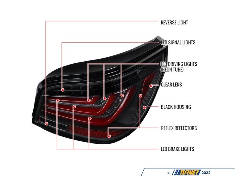 Spec-D LED Tail Lights - Matte Black Housing/Clear Lens - E60 Pre LCI - Image 2