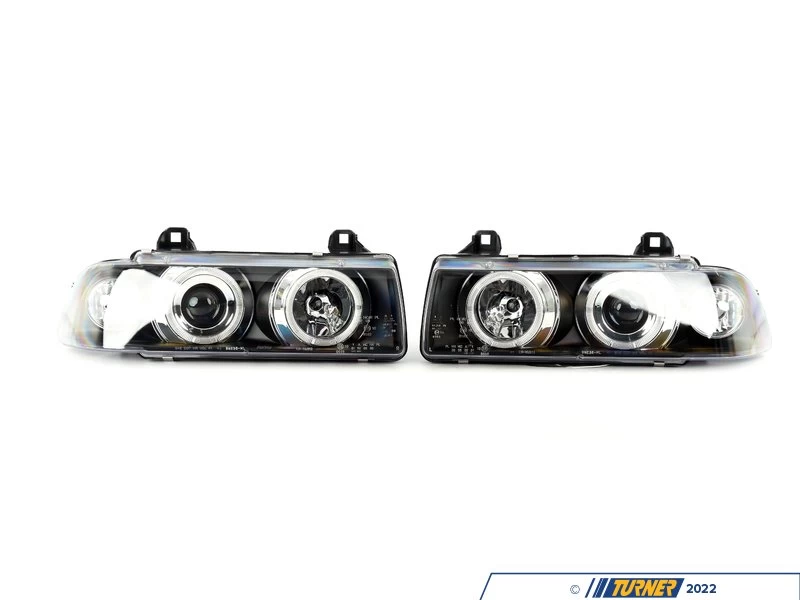 LED Halo Projector Headlight Set - Matte Black - E36 - Image 8