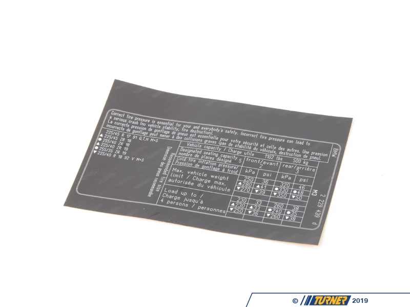 Tire Pressure Label - E46