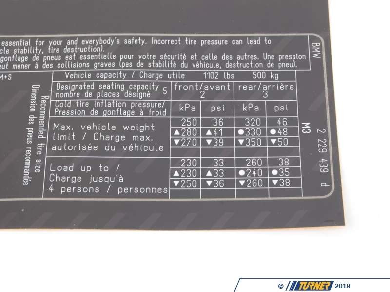 Tire Pressure Label - E46 - Image 2